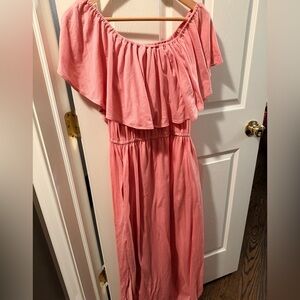Off-Shoulder Pink Maxi Dress